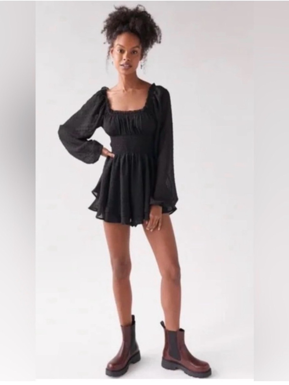 Urban Outfitters Black Smocked Square-Neck Mini Dress